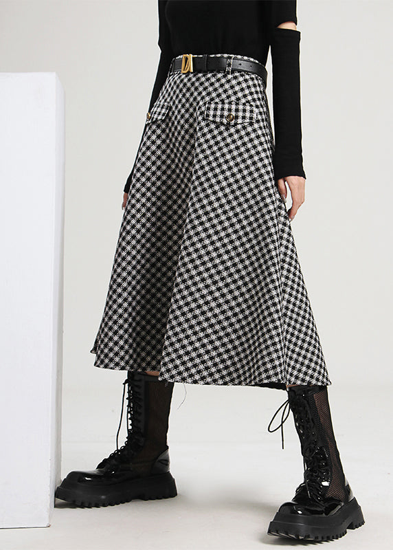 Plaid Pockets Patchwork Skirt Spring