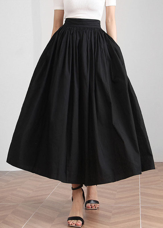 Black Elastic Waist Cinched Skirts Spring
