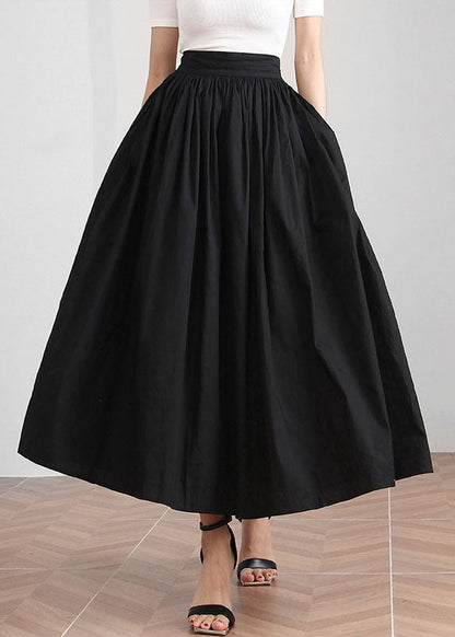 Black Elastic Waist Cinched Skirts Spring