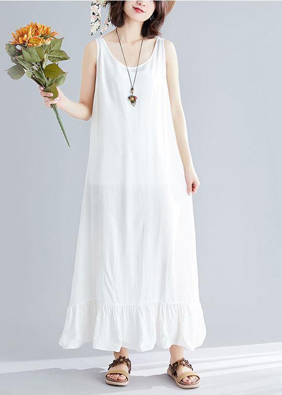 White Cotton Dresses Sleeveless Cotton Robes Summer Dress