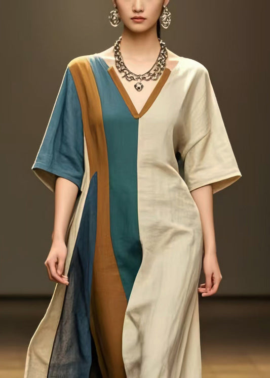 Unique Multicolour Asymmetrical Patchwork Cotton Robe Dresses Summer
