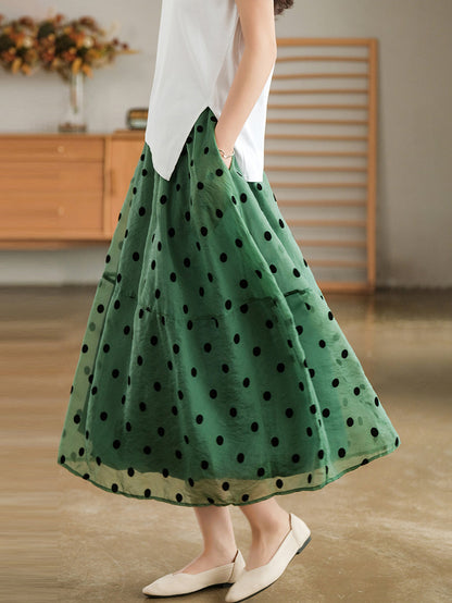 Dot Double Layers Elastic Waist Skirt