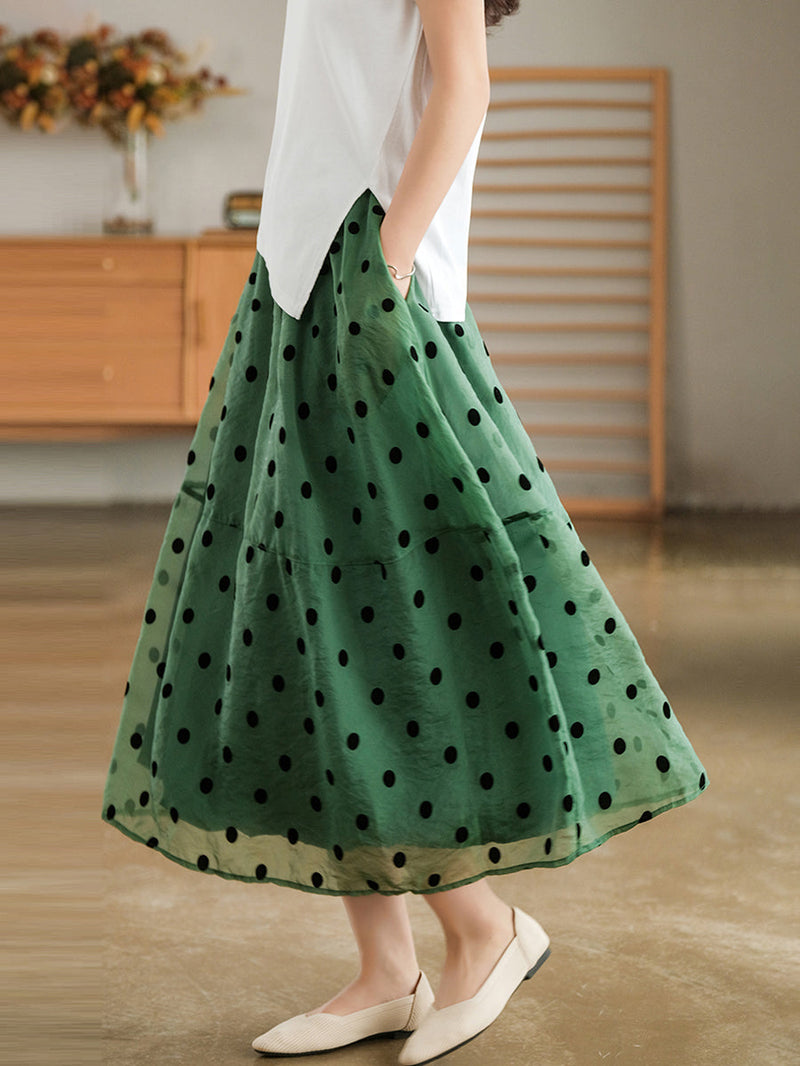 Dot Double Layers Elastic Waist Skirt
