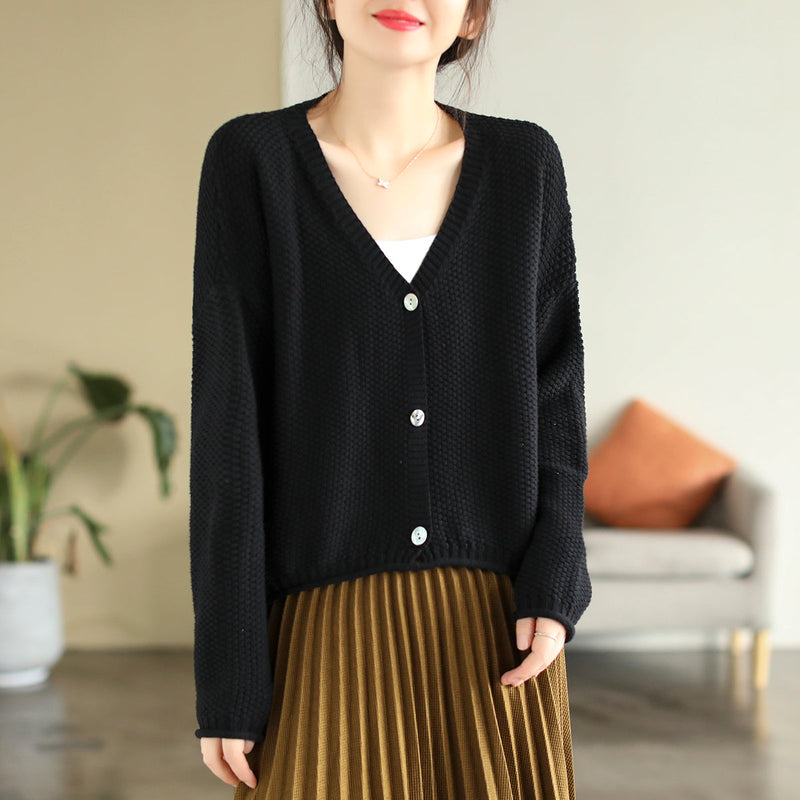 Autumn V-neck Cotton Knitted Cardigan