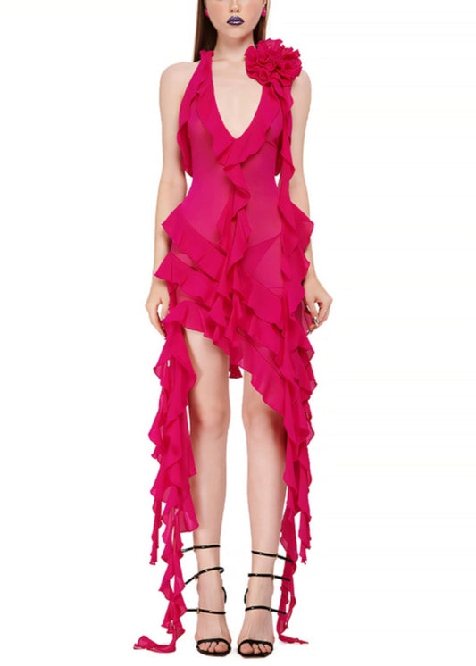 Rose V Neck Lace Up Cotton Vacation Dresses Sleeveless