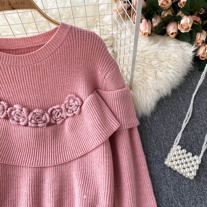 Flowers Long Sleeve Sweater Round Neck Sweater 005