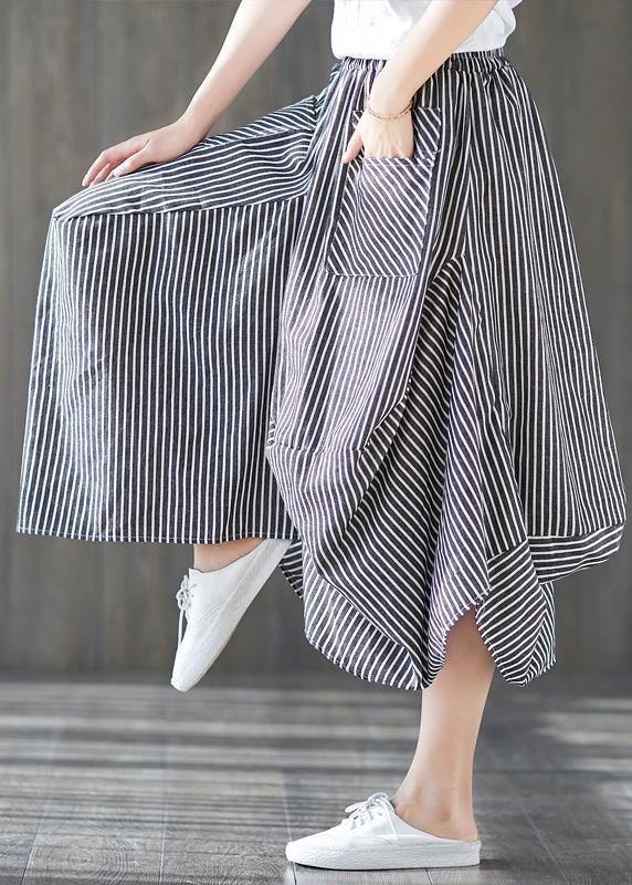 New Cotton Linen Literary Striped Skirt Irregular Thin Section Natural Waist