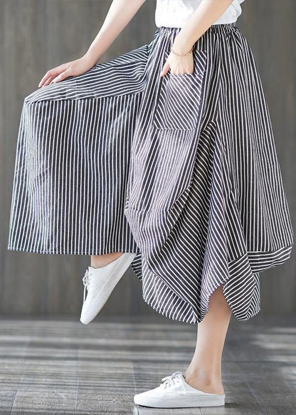 New Cotton Linen Literary Striped Skirt Irregular Thin Section Natural Waist