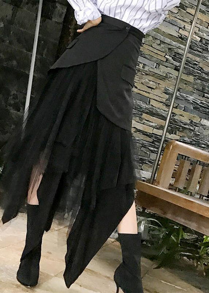 Modern Black Patchwork Tulle Summer High Waist Skirt