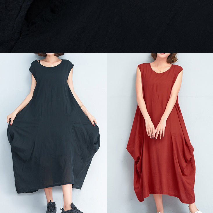 Black Natural Cotton Polyester Dress Oversize Sleeveless Traveling Dress Kaftans