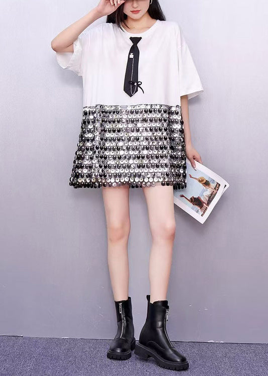 Sequins Patchwork Cotton Work Dress Summer