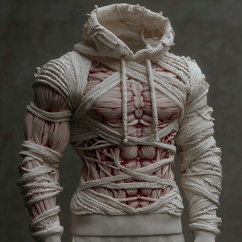 Halloween Bandage Muscle Art Slim-fit Knit Hooded Sweater artswardrobe