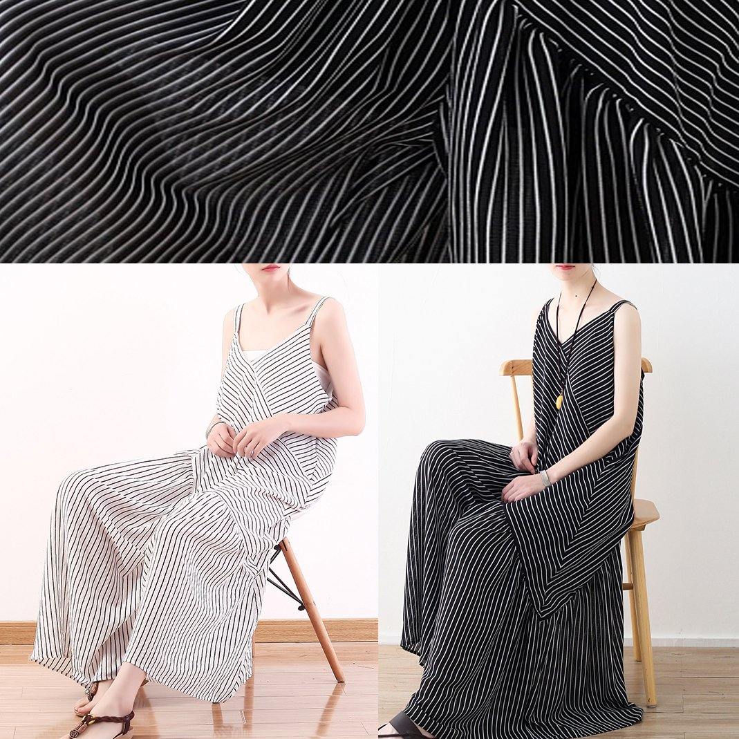 Black Striped Chiffon Clothes Outfits Spaghetti Strap Asymmetric Robe Summer Dresses