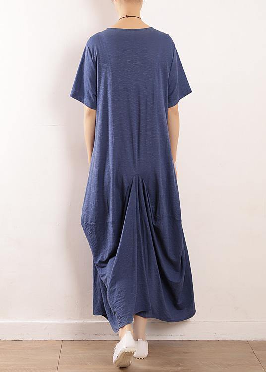 Diy Blue Asymmetric Design Linen Dress Asymmetric Traveling Summer Dresses