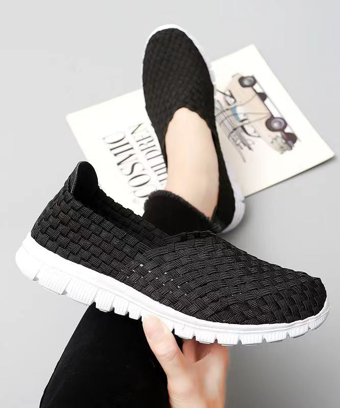 Pink Flat Shoes Knit Fabric Comfortable Splicing