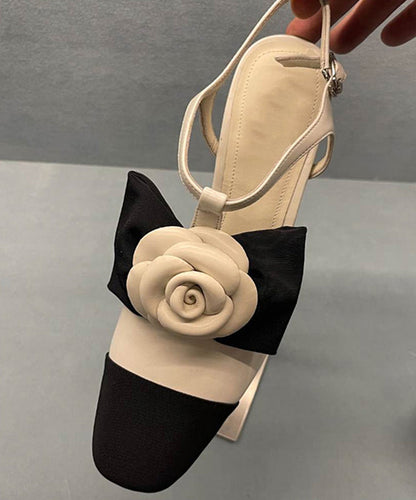Simple Splicing Chunky Heel Sandals Silver Cowhide Leather