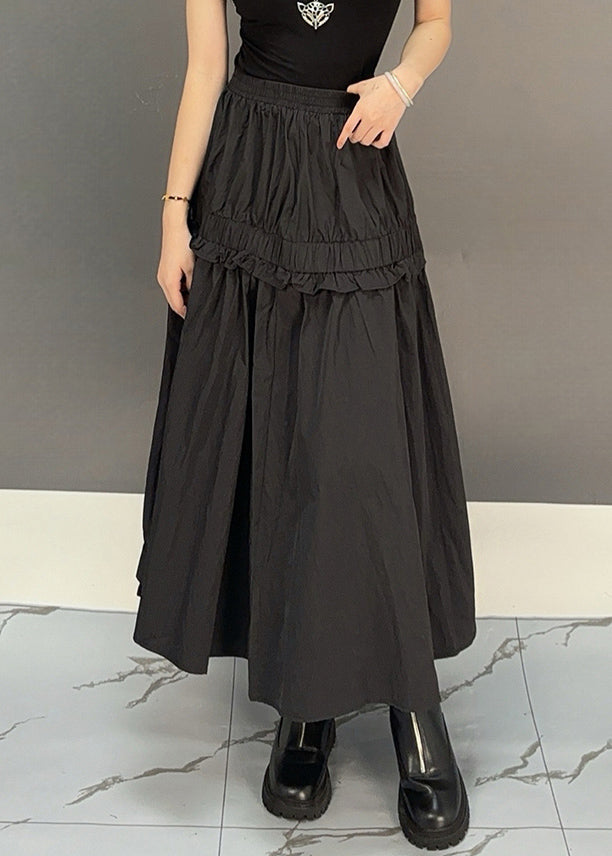Black Elastic Waist Loose Cotton Fall Skirts Ruffled