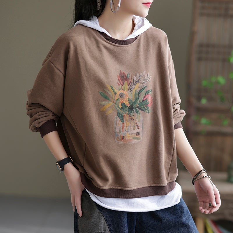 Loose Foral Cotton Sweater