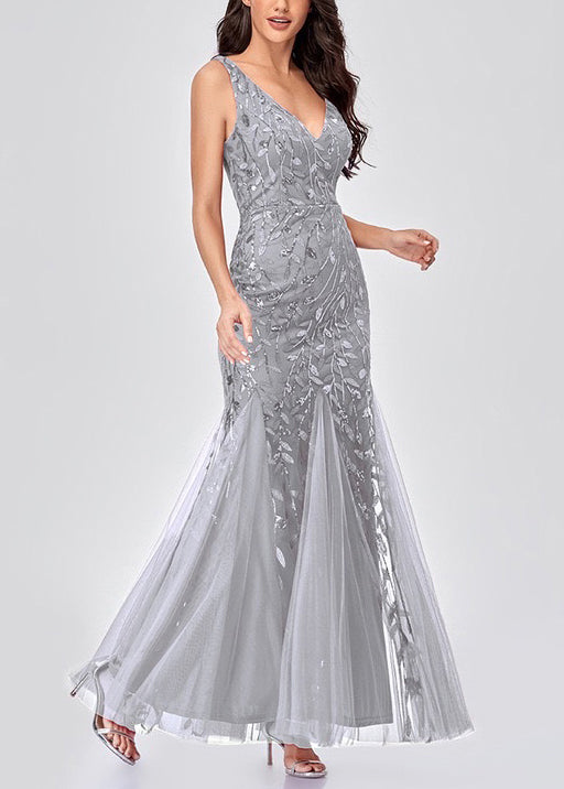 Silver Sleeveless Sequins Mermaid Party Dress