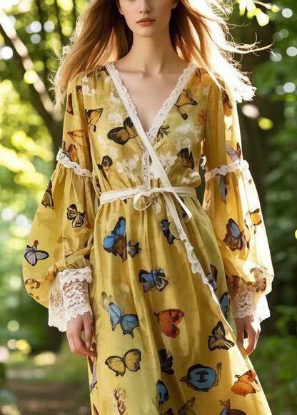 Multicolour Butterfly Chiffon Vacation Dresses Spring