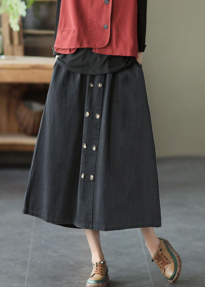 Black Elastic Waist a Line Skirts Spring