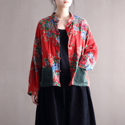 Blouse Stand Collar Large Flower Long-sleeved Jacket