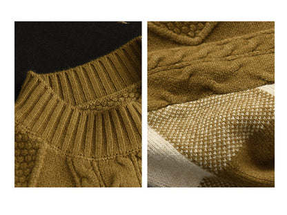 Retro Thick Jacquard Knit Color Block Three-dimensional Sweater