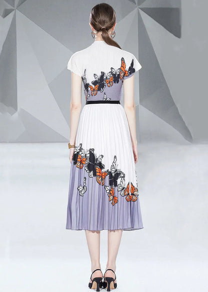 Blue Butterfly Print Patchwork Tops and Skirts Cotton Two Pieces Set Summer