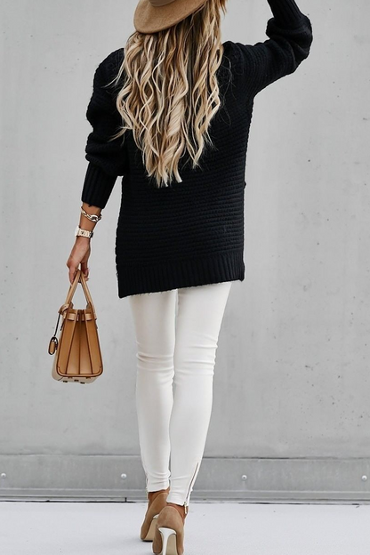 Round Neck Side Slit Sweater