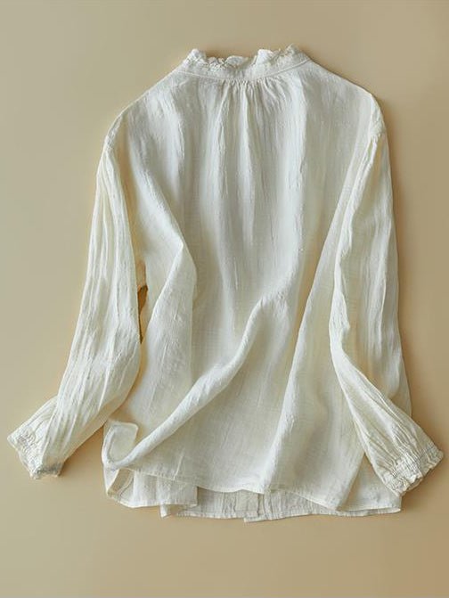 100% Linen Stand Collar Loose Shirt in One-size