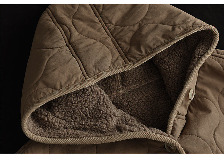 Hooded Thickened Diamond Sherpa Wool Thermal Jacket