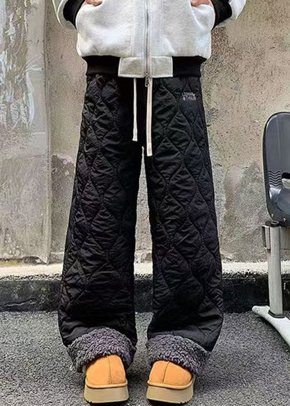 New Black Pockets Patchwork Warm Fleece Pants Winter