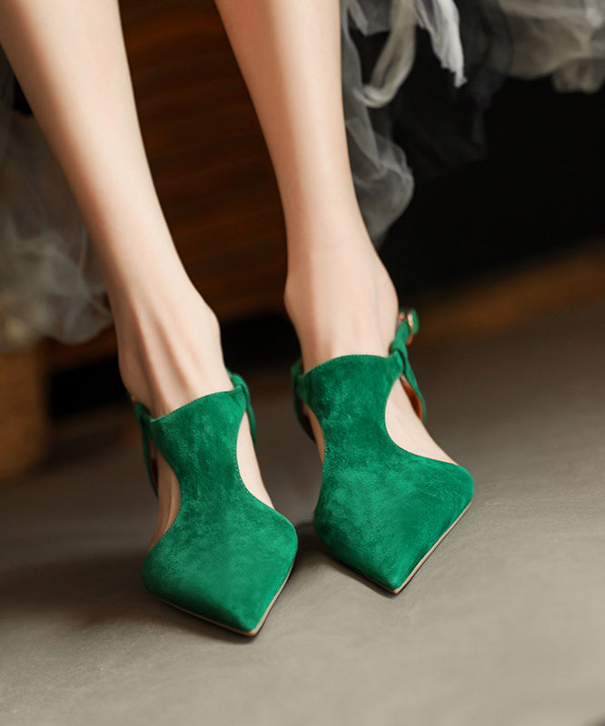 Green Sandals Stiletto Suede Splicing Buckle Strap