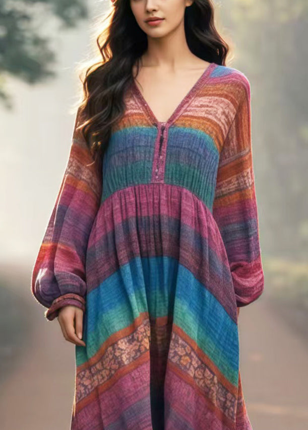 Multicolour Oversized Print Cotton Long Dresses Spring
