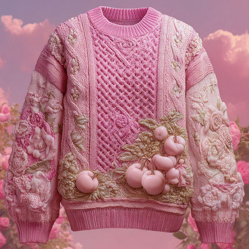 Women's Vintage Halloween Pink Art Knit Sweater elevenforest