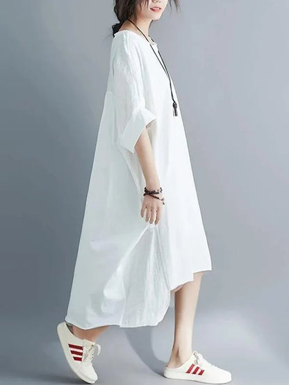 Style White Cotton Quilting Dresses O Neck Low High Design Dresses