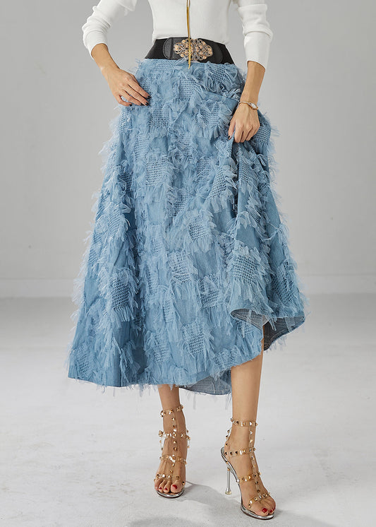 Classy Blue Elastic Waist Exra Large Hem a Line Skirt Fall