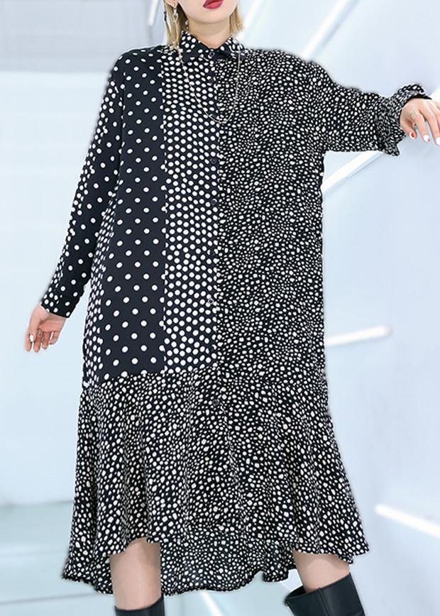 Black Dotted Cotton Patchwork Shift Summer Dress