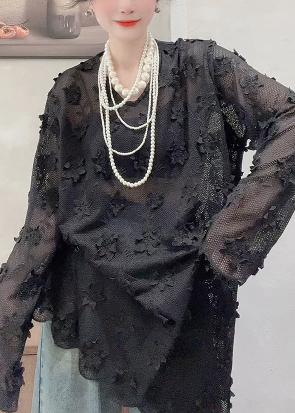 French Apricot O-neck Decorated Top Fall