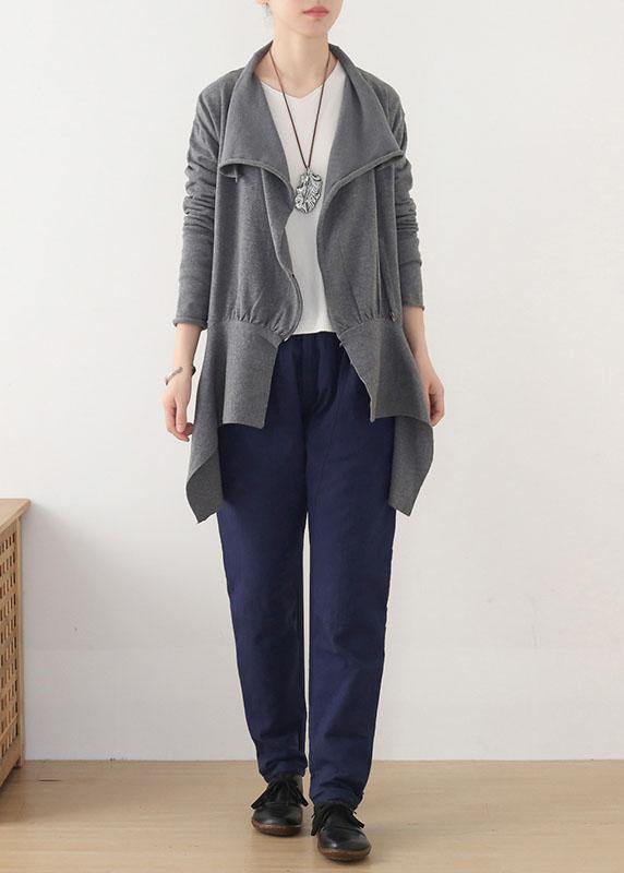 Grey Peter Pan Collar Zippered Fall Short Coat