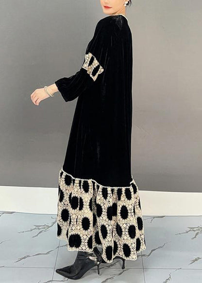 Black V Neck Patchwork Holiday Long Dress Fall