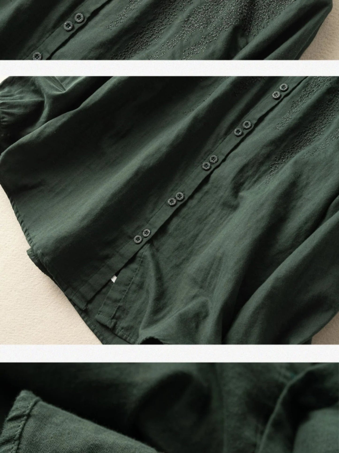 Embroidered Long Sleeve Linen Shirt Top