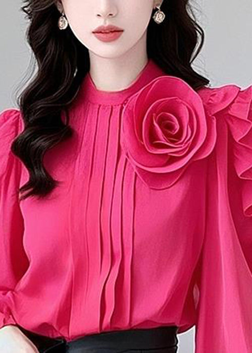 Rose Ruffled Cotton Blouses Fall