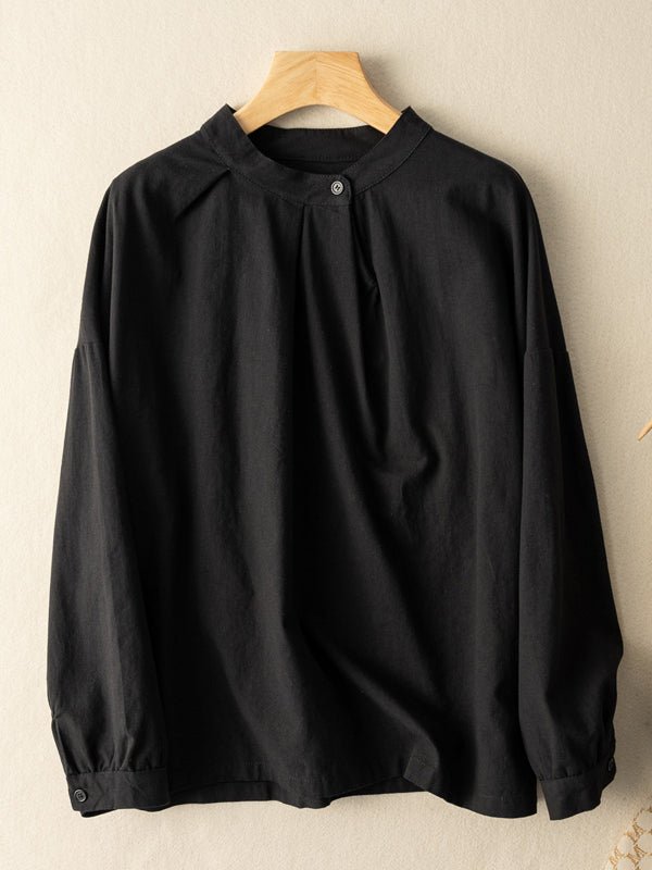 100% Natural Fabric Crew Neck Loose Long-sleeved Shirt in Color