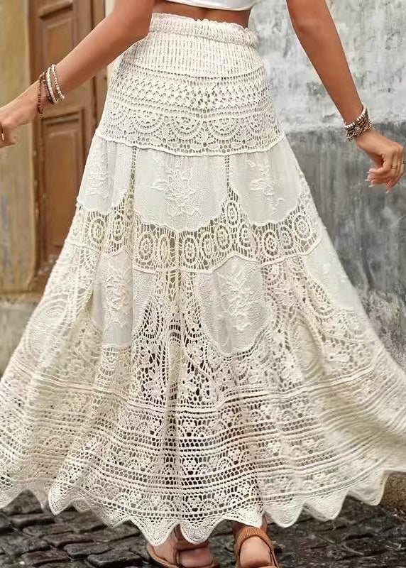 Apricot Hollow Out Lace a Line Skirts Summer