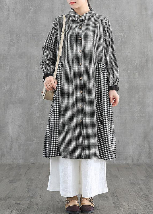 Oversize Patchwork Cotton Dresses Wardrobes Tunic Tops Yellow Plaid Dress