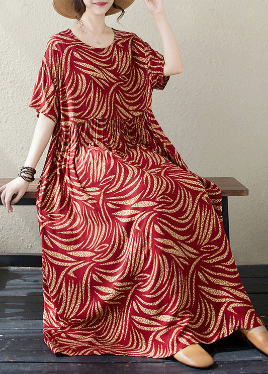Red Oversized Print Cotton Long Dresses Summer