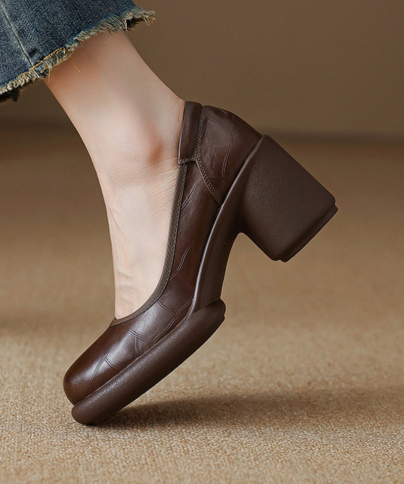 Comfy Brown Cowhide Leather Embossed Loafer Shoes