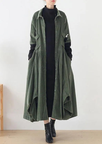 Green Quilting Clothes Lapel False Two Pieces a Line Dress