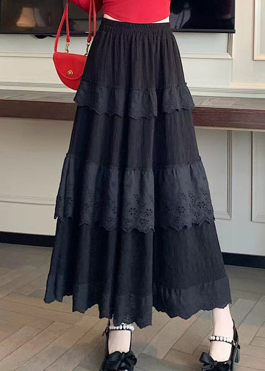 Black High Waist Patchwork Cotton Skirts Summer